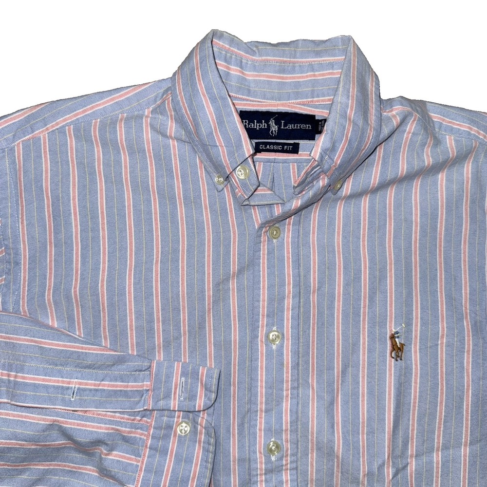 Ralph Lauren Classic Fit Button Oxford Shirt Men Size Small Blue Striped Vintage